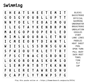 Word Search on Swimming