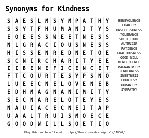 Word Search on Synonyms for Kindness