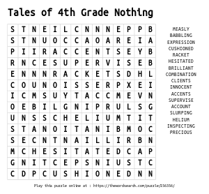 Word Search on Tales of 4th Grade Nothing