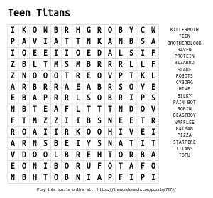 Word Search on Teen Titans