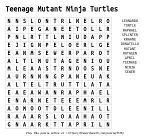 Word Search on Teenage Mutant Ninja Turtles 