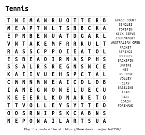 Word Search on Tennis