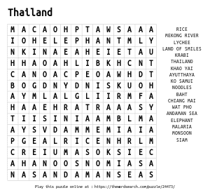 Word Search on Thailand