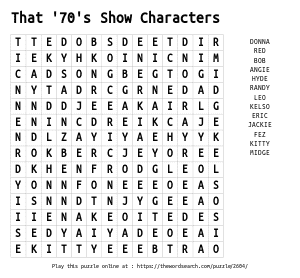 Word Search on That '70's Show Characters