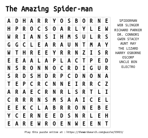 Word Search on The Amazing Spider-man