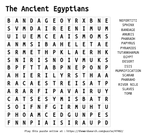 Word Search on The Ancient Egyptians
