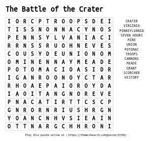 Word Search on The Battle of the Crater