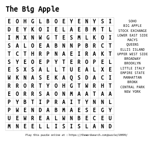 Word Search on The Big Apple