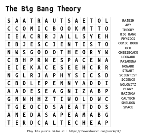 Word Search on The Big Bang Theory