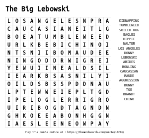 Word Search on The Big Lebowski