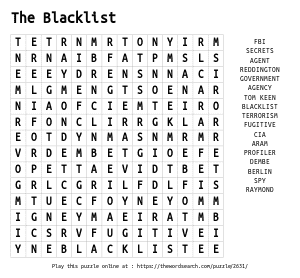 Word Search on The Blacklist