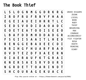 Word Search on The Book Thief