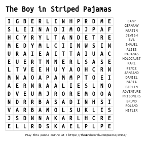 Word Search on The Boy in Striped Pajamas 