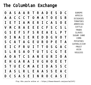Word Search on The Columbian Exchange