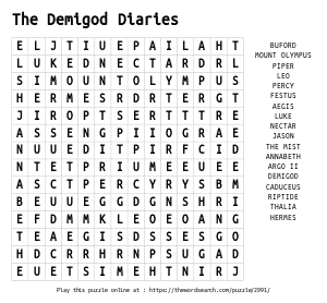 Word Search on The Demigod Diaries