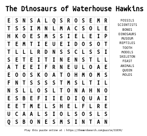 Word Search on The Dinosaurs of Waterhouse Hawkins