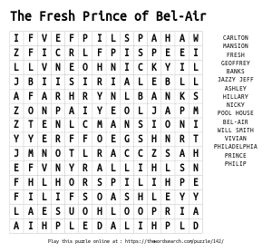 Word Search on The Fresh Prince of Bel-Air