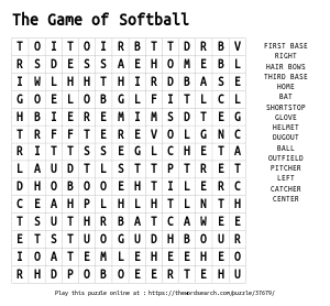Word Search on The Game of Softball