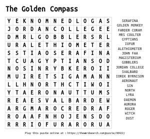 Word Search on The Golden Compass