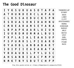 Word Search on The Good Dinosaur