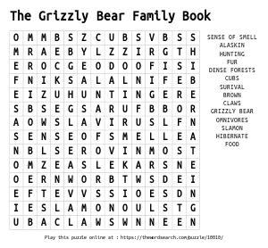 Word Search on The Grizzly Bear Family Book