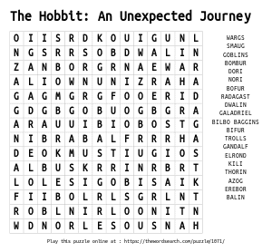 Word Search on The Hobbit: An Unexpected Journey