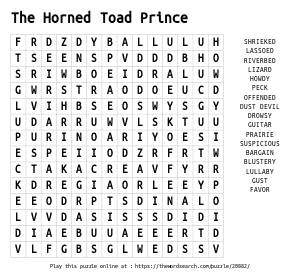Word Search on The Horned Toad Prince