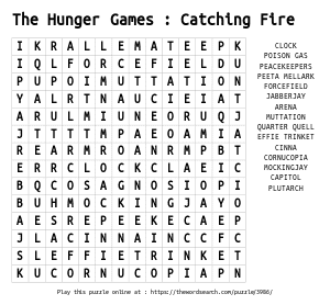 Word Search on The Hunger Games : Catching Fire