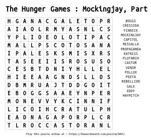 Word Search on The Hunger Games : Mockingjay, Part 1