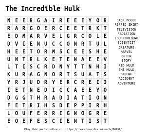 Word Search on The Incredible Hulk