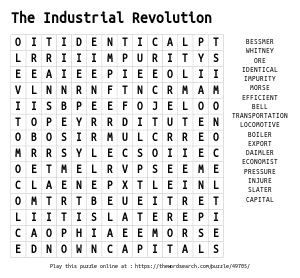 Word Search on The Industrial Revolution