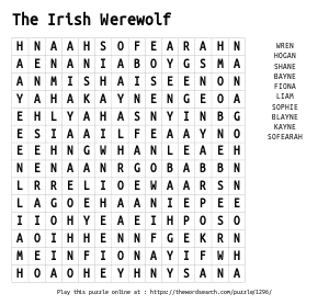 Word Search on The Irish Werewolf