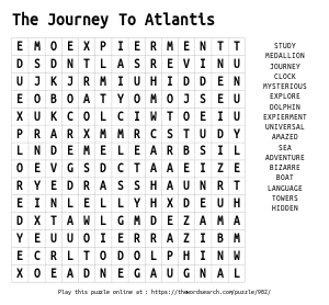 Word Search on The Journey To Atlantis