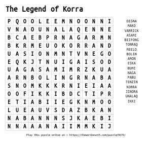Word Search on The Legend of Korra
