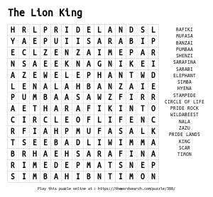 Word Search on The Lion King