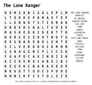 Word Search on The Lone Ranger