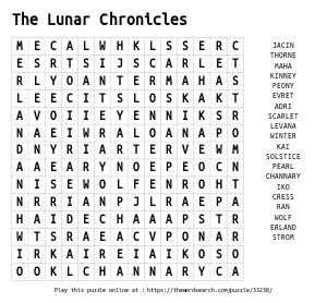 Word Search on The Lunar Chronicles