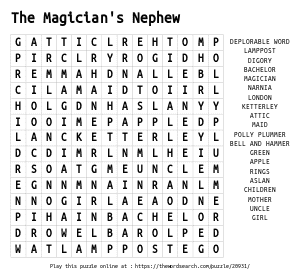 Word Search on The Magician's Nephew