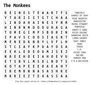 Word Search on The Monkees