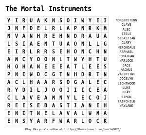 Word Search on The Mortal Instruments