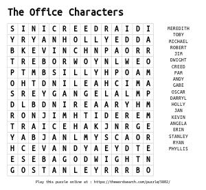 Word Search on The Office Characters