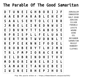 Word Search on The Parable Of The Good Samaritan