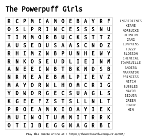 Word Search on The Powerpuff Girls