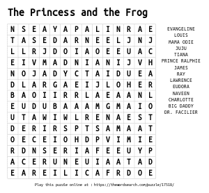 Word Search on The Princess and the Frog