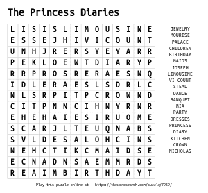 Word Search on The Princess Diaries