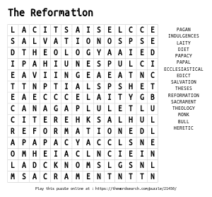 Word Search on The Reformation