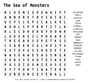 Word Search on The Sea of Monsters