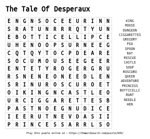 Word Search on The Tale Of Desperaux