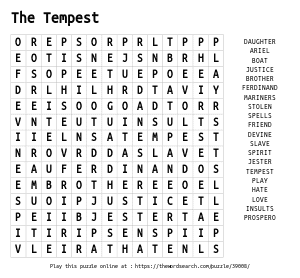 Word Search on The Tempest