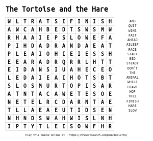 Word Search on The Tortoise and the Hare